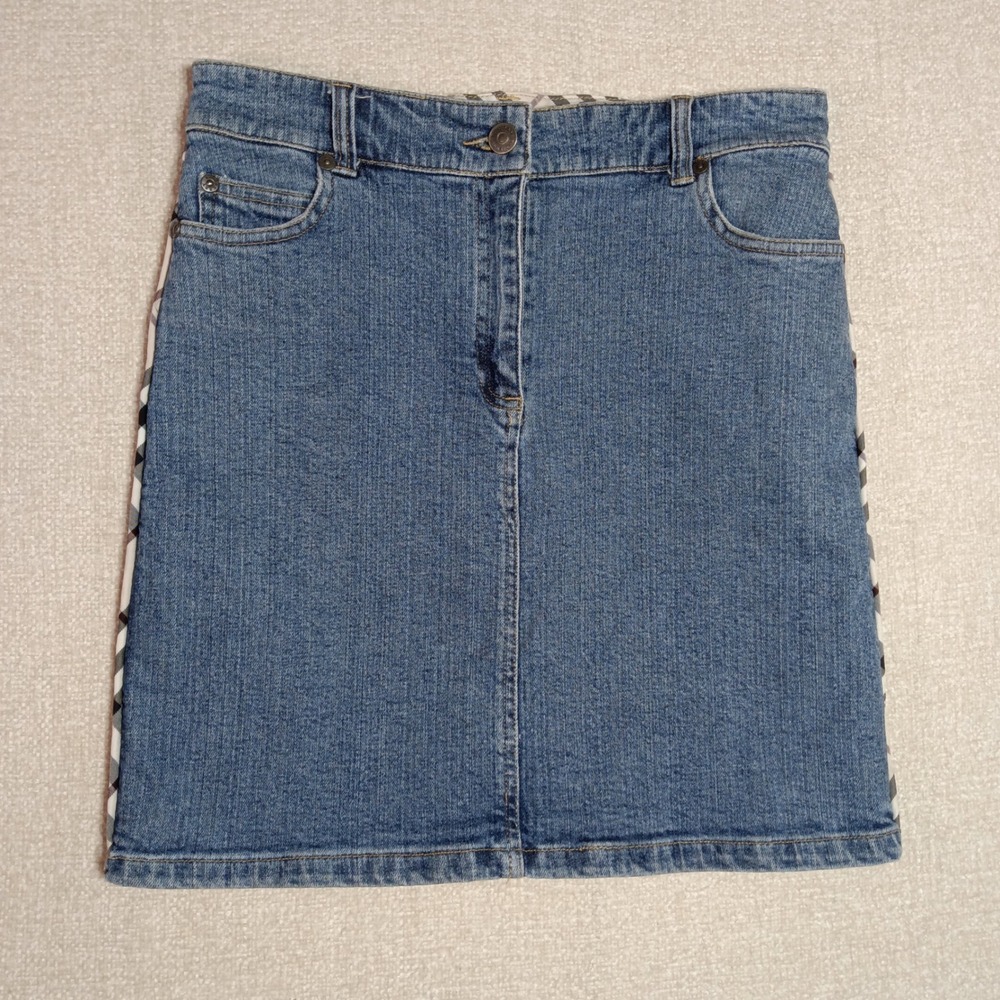 VTG Burberry London Denim Skirt Women's 6 Nova Check Side Panel Y2K Mini Italy